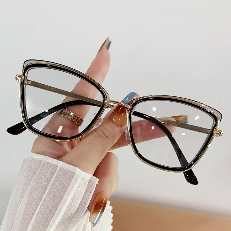 2025 Custom Logo Photo Grey Glasses New Women Optical Blue Light Optical Glasses Metal Cat Eye Photochromic Eyeglasses Frame 1PC