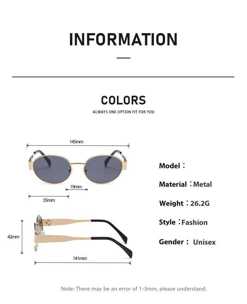 New Trendy Sunglasses, Internet Celebrity Travel, The Same Oval Metal Sunglasses, High Fashion And Thin Sunshade Glasses