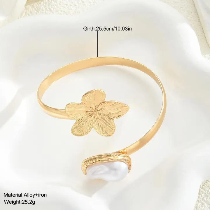 Elegant Retro Flower Bracelet Flower Special-Shaped Pearl Bracelet Opening Adjustable Hand Jewelry