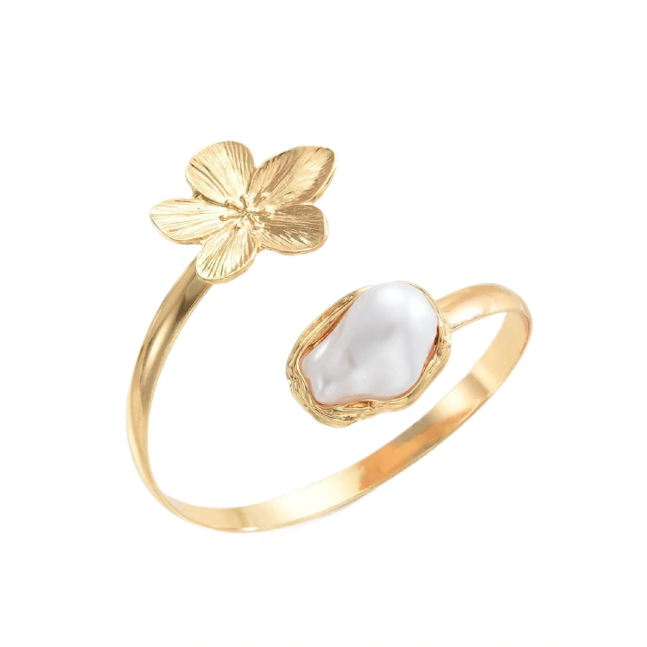 Elegant Retro Flower Bracelet Flower Special-Shaped Pearl Bracelet Opening Adjustable Hand Jewelry
