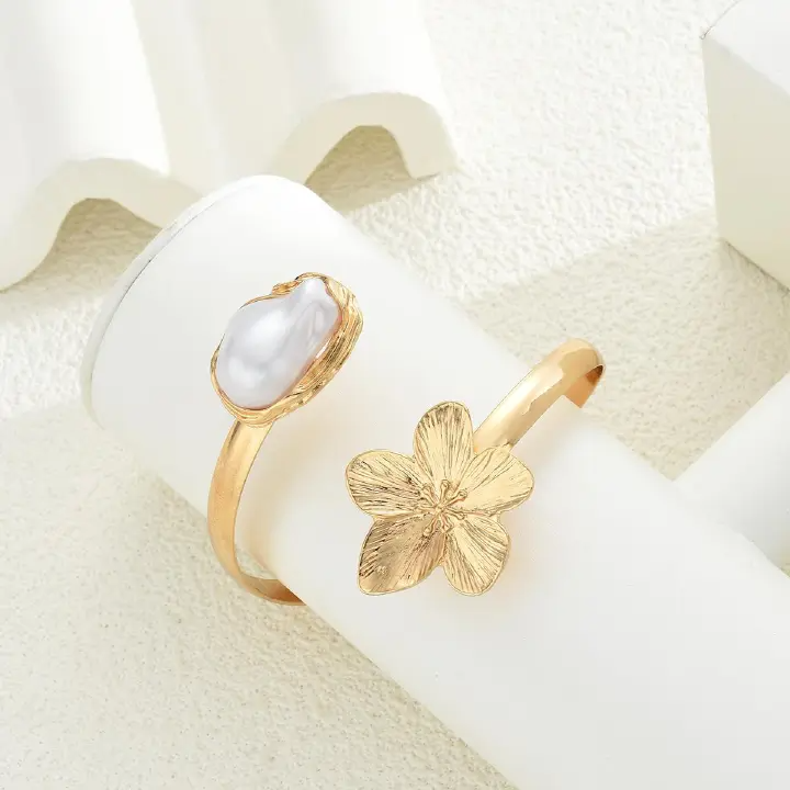 Elegant Retro Flower Bracelet Flower Special-Shaped Pearl Bracelet Opening Adjustable Hand Jewelry