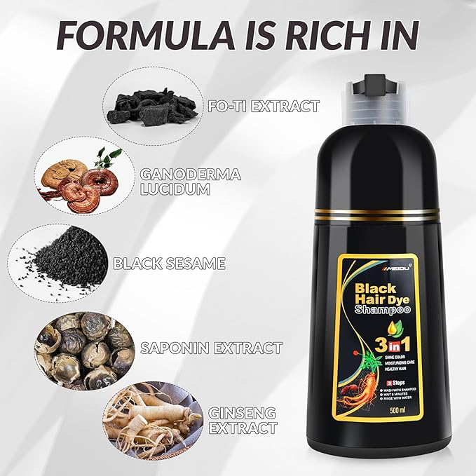 Black Hair Dye Shampoo 3 in 1 for Gray Hair, Black Hair Dye for Women Men/ Hair Color Herbal with Ingredients Natural-Covers Gray Hair Easily: Our hair dye shampoo is quickly change hair color