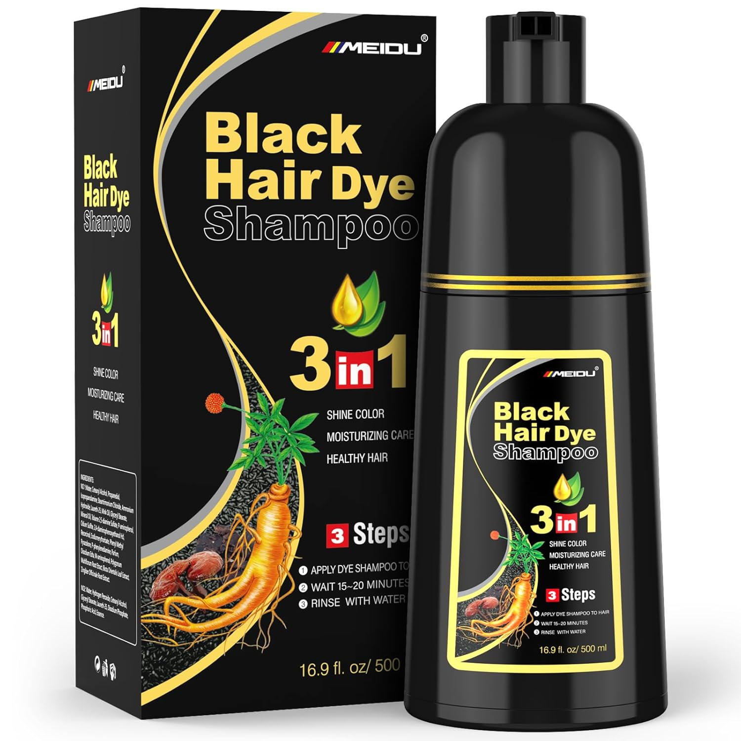 Black Hair Dye Shampoo 3 in 1 for Gray Hair, Black Hair Dye for Women Men/ Hair Color Herbal with Ingredients Natural-Covers Gray Hair Easily: Our hair dye shampoo is quickly change hair color