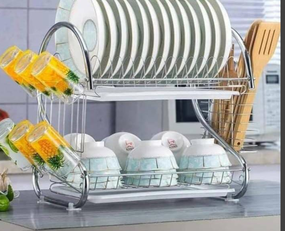 2-layer Stainless Steel Dish Drainer/ Dishrack.✅ Durable Stainless Steel – Rust-resistant and long-lasting ✅ 2 Spacious Layers – Holds multiple plates & mugs ✅ Side Rack – For utensils and cutlery