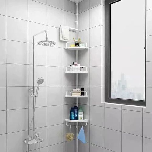 Large 4 layers bathroom rack stainless steel telescopic rods stand tall toilet storage wall corner stand. Adjustable height upto 3.2 meters