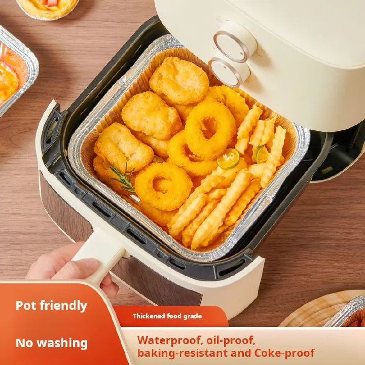 Square baking pan，  Aluminum foil and tin - foil barbecue square plates for air fryers. Food - grade, thickened, disposable, heat - resistant, for household use.