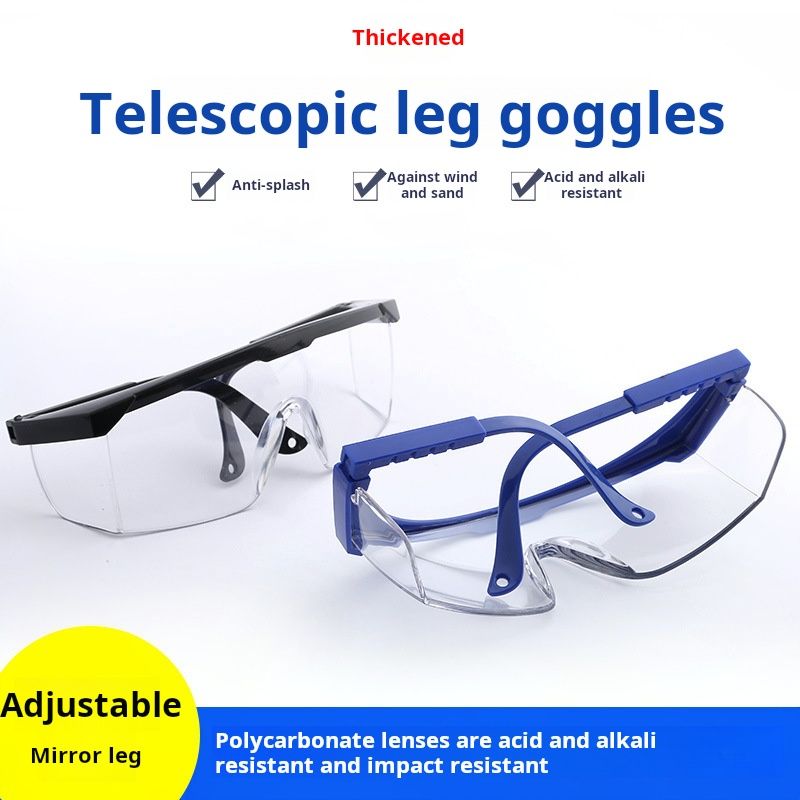Impact - resistant telescopic - leg protective glasses. Ideal for grinding and welding, they prevent splashes and resist acid and alkali. These goggles safeguard the eyes in industrial settings