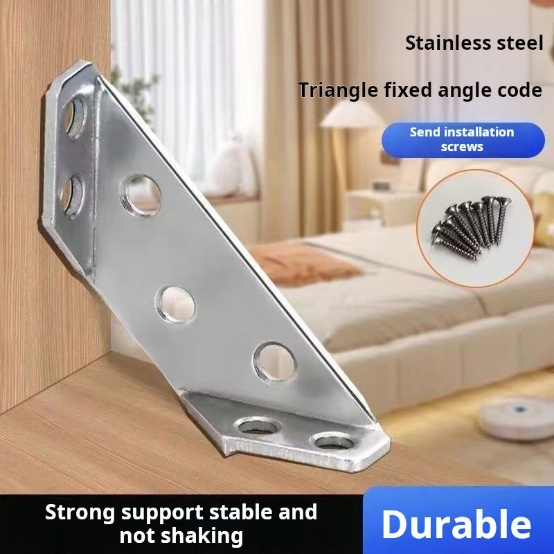 10PCS This is a stainless - steel triangular fixing angle bracket, Based on the principle of triangular stability, it provides strong support for furniture, keeping it stable.