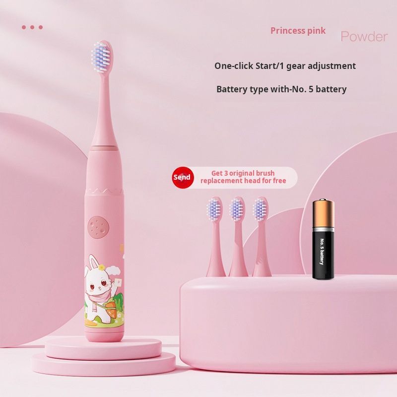 Children's Electric Toothbrush, Multiple Colors (Pink/Blue), Cartoon Animal Patterns , Kid - friendly Design, Oral Care for Kids，This product comes with batteries, not a charging option.