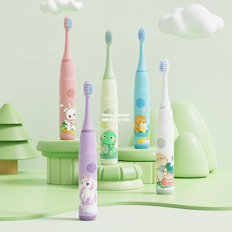 Children's Electric Toothbrush, Multiple Colors (Pink/Blue), Cartoon Animal Patterns , Kid - friendly Design, Oral Care for Kids，This product comes with batteries, not a charging option.