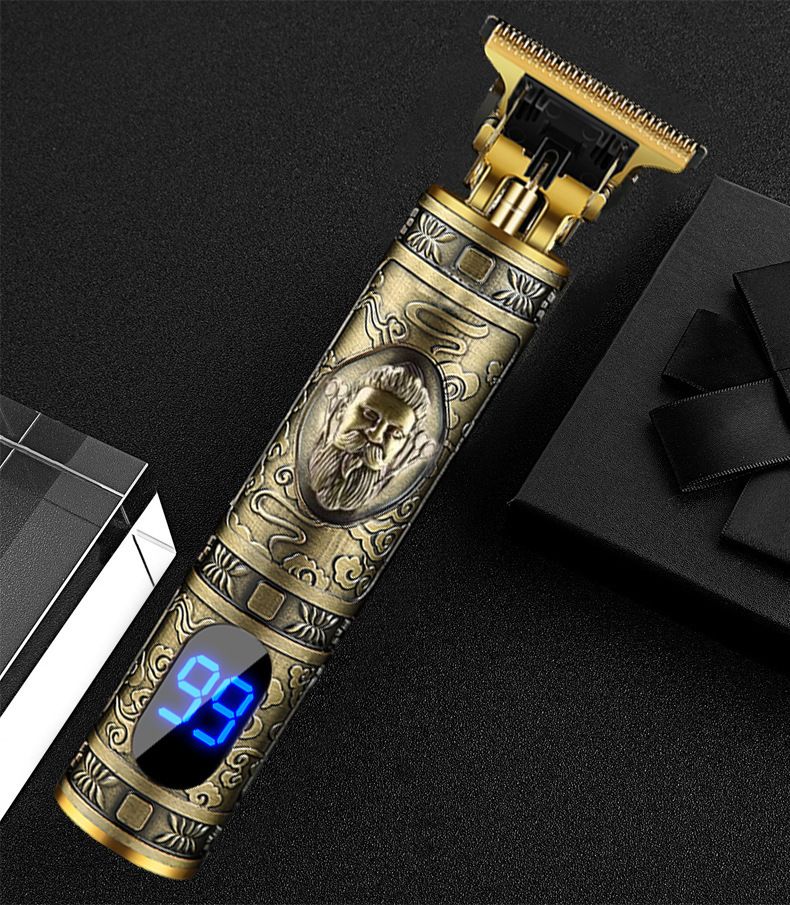 All - metal Electric Hair Clipper, Gold - colored, Buddha - Carved Design, Oil Head Push Function, Hair Trimming, Bald Head Shaving, Barbering Tool, Professional Hair Clipper, Home Use Ha