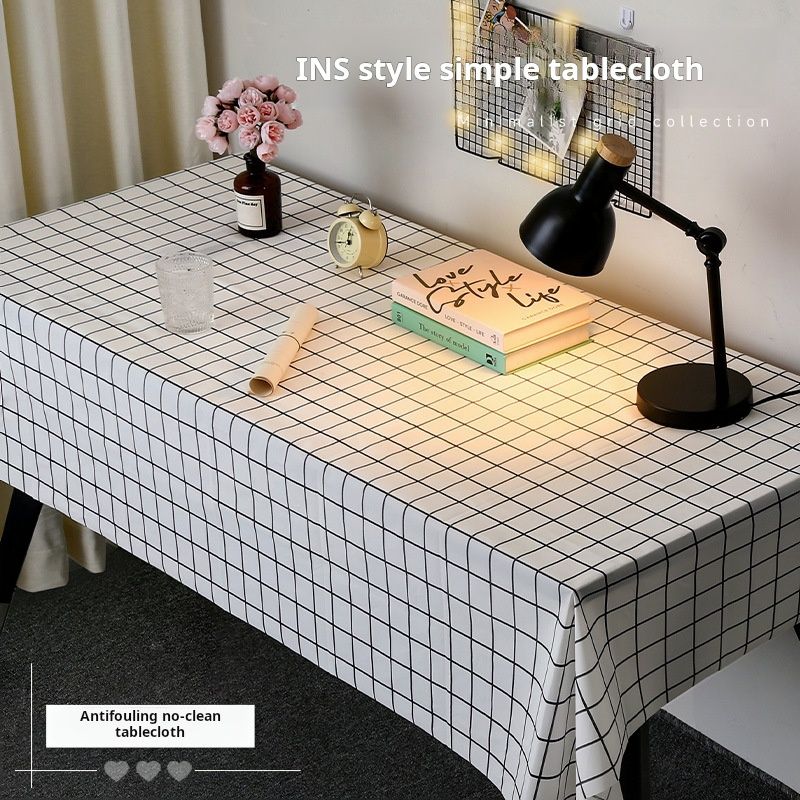 INS - style Black - and - White Grid Tablecloth, 137*180cm, Antifouling & No - clean, Ideal for Desk or Dining Table. Brings Minimalist Charm, Easy to Match Home Decor, Suits Daily Use and Stylish Set