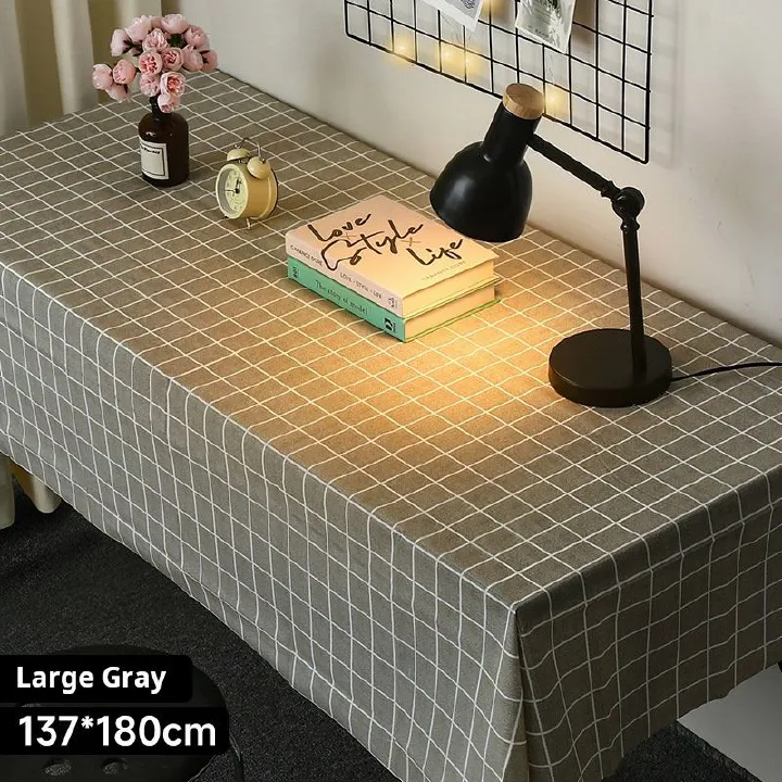 Large Gray Grid Tablecloth, 137*180cm, in Minimalist Style, Ideal for Desk or Dining Table, Easy - to - clean, Blends with Home Decor, Adds Subtle Elegance
