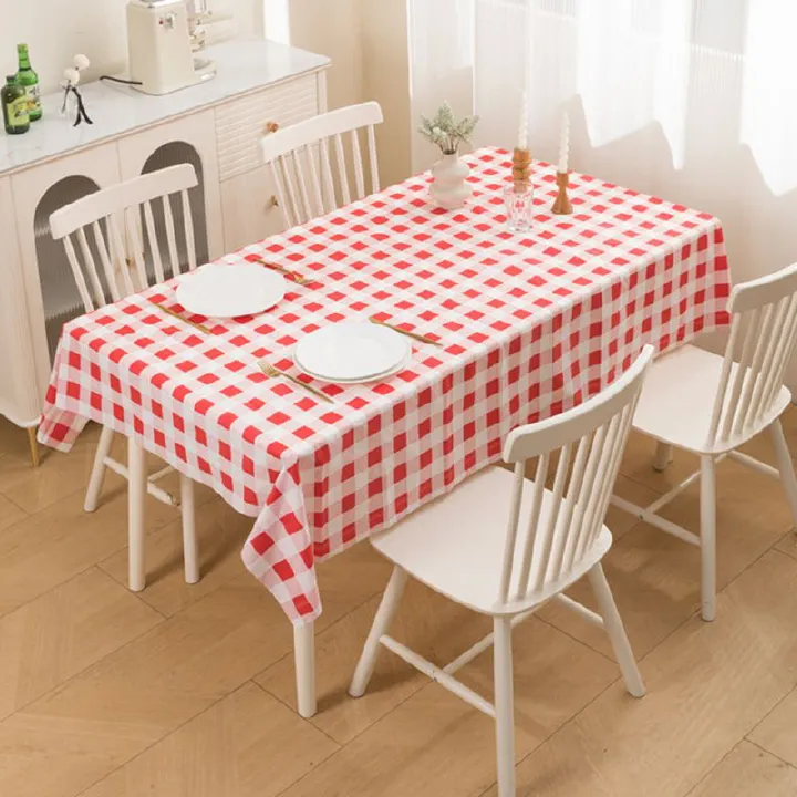Red and White Gingham Check Tablecloth, 137*180cm, Waterproof, for Dining Table, Retro - style, Adds a Festive Touch to Kitchen, Easy - to - clean, Ideal for Daily Use and Gatherings