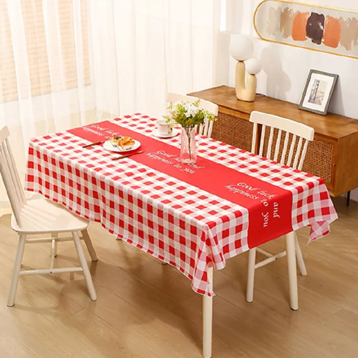 Red and White Gingham Tablecloth, 137*180cm, with Inspirational Text, Waterproof, for Dining Table, Retro - style, Adds Festive Atmosphere, Easy - to - clean, Ideal for Daily Use & Gatherings
