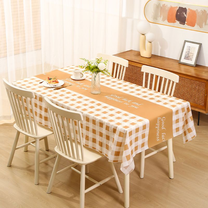 Orange - White Gingham Tablecloth, 137*180cm, with Inspirational Phrase, Waterproof, for Dining Table, Warm Aesthetic, Easy Clean, for Daily & Social Dining