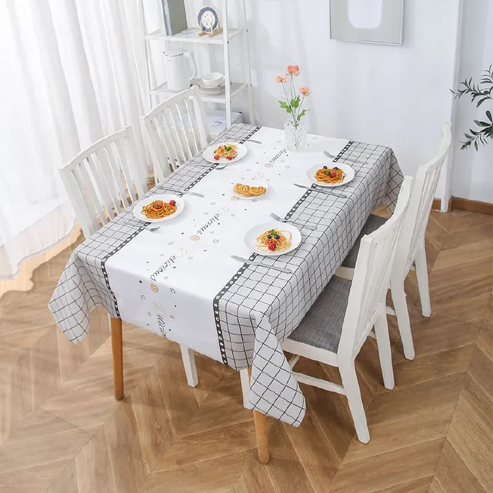Black - and - white Grid Tablecloth, 137*180cm, with Patterned Stripes, Waterproof, Ideal for Dining Table, Stylish Kitchen Decor, Easy - to - Clean, Suits Daily and Entertaining Use