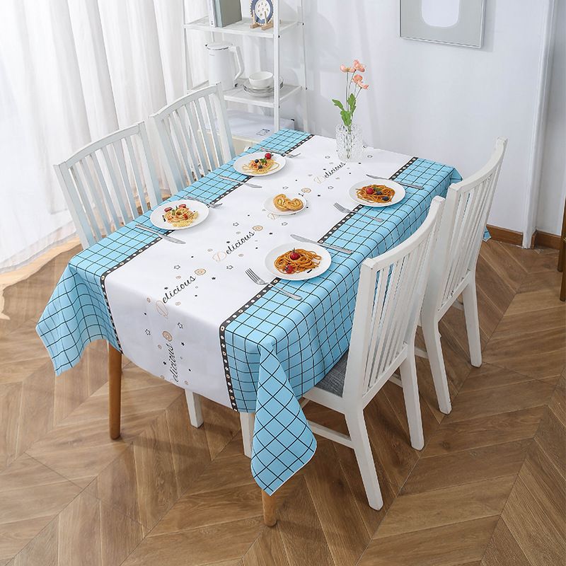 Blue - and - white Grid Tablecloth, 137*180cm, with "dinnus" & Star Designs, Waterproof, for Dining Table, Stylish Kitchen Decor, Easy - Clean, for Daily Use