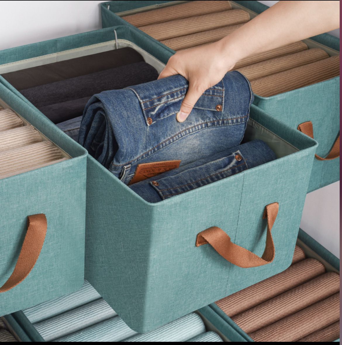 47*28*20 CM  Fabric folding storage box, home wardrobe storage solution, clothes and pants storage, drawer-style storage box, layering organizing gadget，There are three colors to choose from.