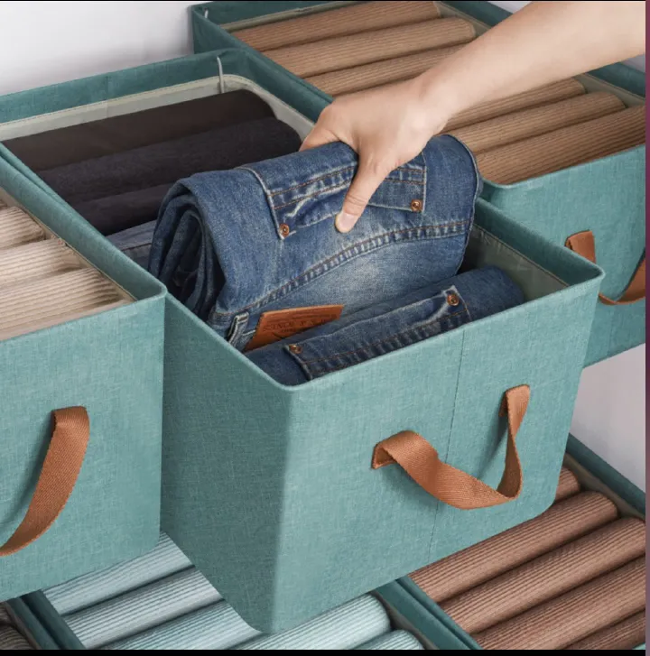 47*28*20 CM  Fabric folding storage box, home wardrobe storage solution, clothes and pants storage, drawer-style storage box, layering organizing gadget，There are three colors to choose from.