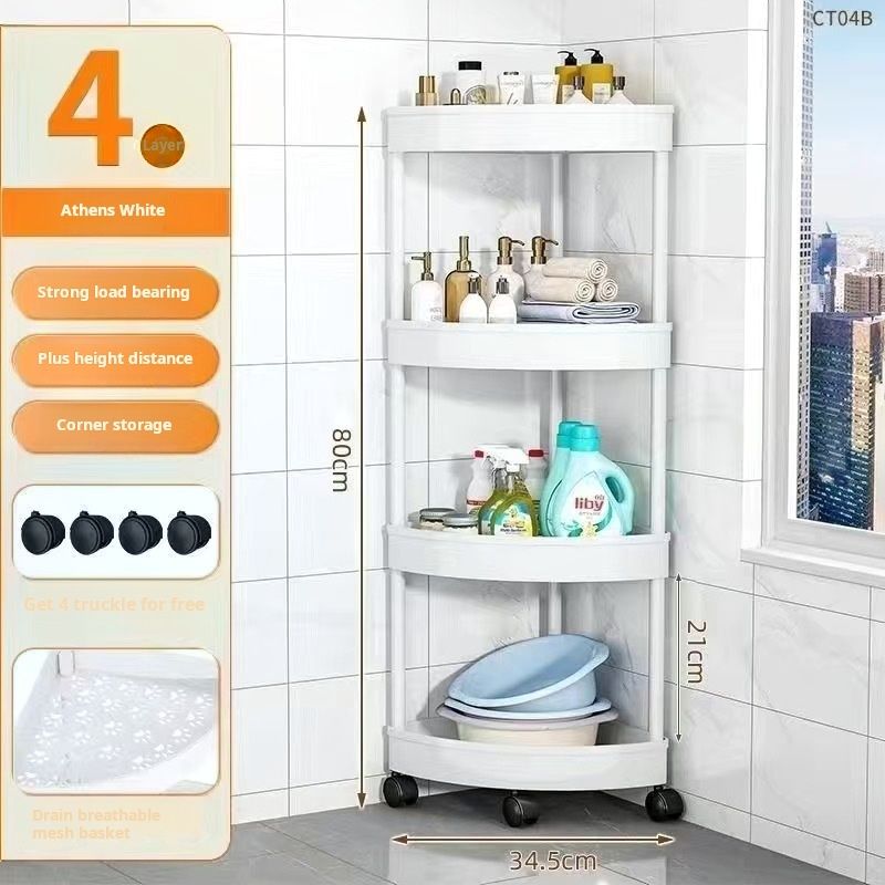 Bathroom Shelf, Corner Storage, 4 - tier, Multifunctional, Mobile with Wheels, Large Capacity, Available in White and Black, Organize Toiletries, Keep Home Tidy