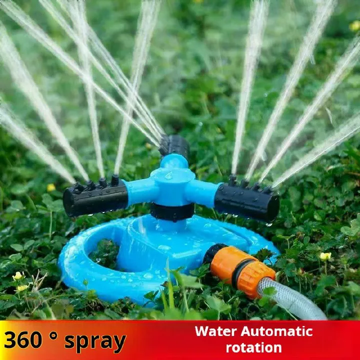 360 - degree automatic rotating sprinkler, garden irrigation spray head, lawn and flower watering tool, self - rotating when water is on, plastic - made gardening water sprayer
