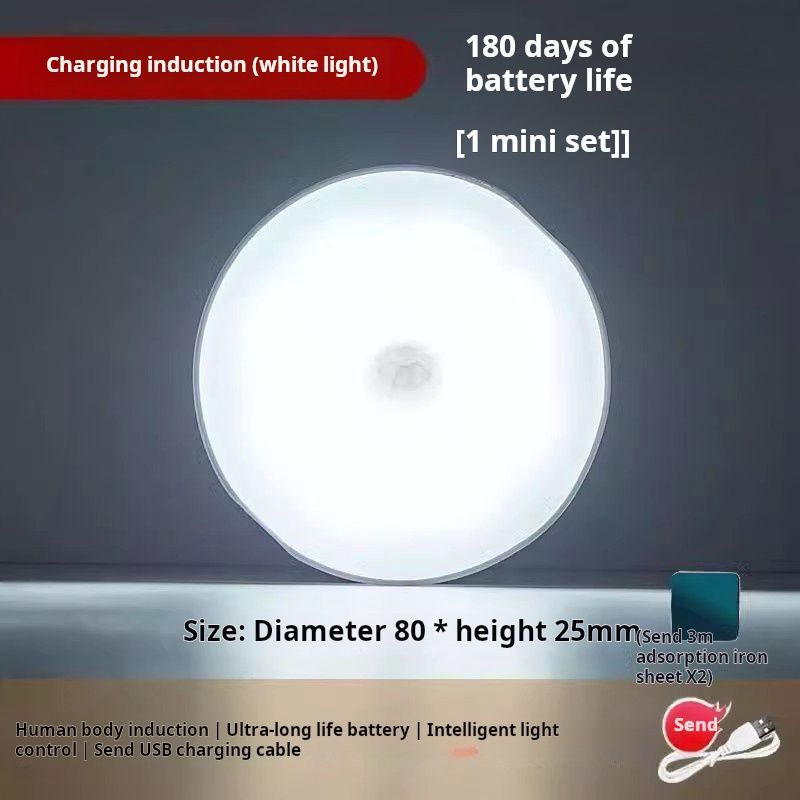 Each package contains 2 pieces.Rechargeable LED human - body sensor night light, turns on when people approach and off when people leave, long battery life , only needs to be charged once a year,