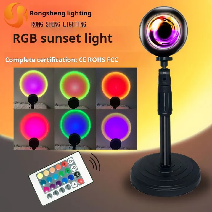RGB sunset lamp, gradient from bright to dark, 6 colors optional, creative gift, popular photo - taking ambient light, cross - border best - seller, large aperture, adjustable, suitable for living ro