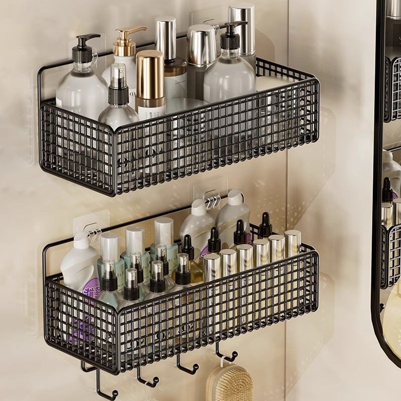 35*15.5*13.5CM Bathroom storage rack, multi - layer design, metal material, grid structure. Can be used to hang toiletries. Suitable for bathroom storage and helps save space.
