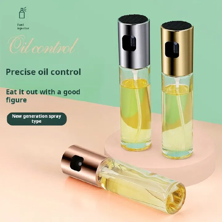 Kitchen press - action oil spray bottles. Made of glass, they help control oil usage. Ideal for cooking and grilling, these bottles spray oil evenly.They can also hold condiments like oil and vinegar。