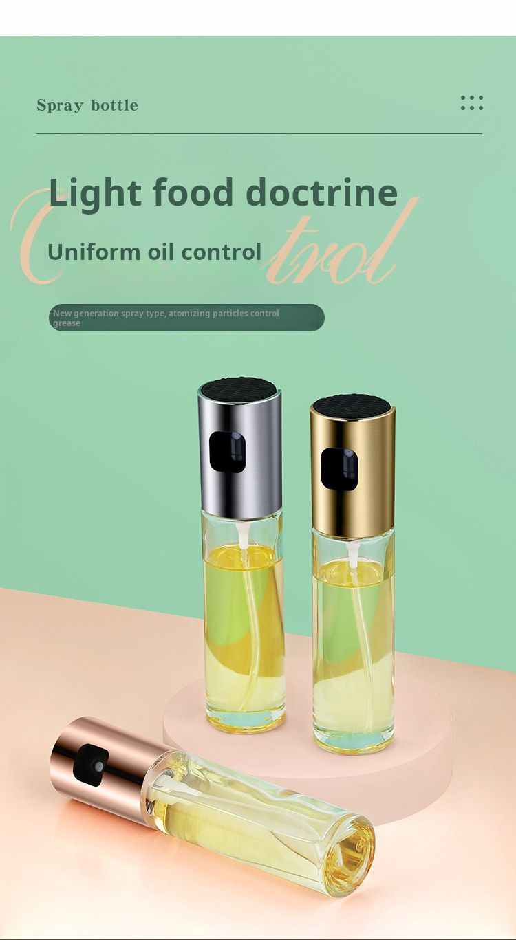 Kitchen press - action oil spray bottles. Made of glass, they help control oil usage. Ideal for cooking and grilling, these bottles spray oil evenly.They can also hold condiments like oil and vinegar。