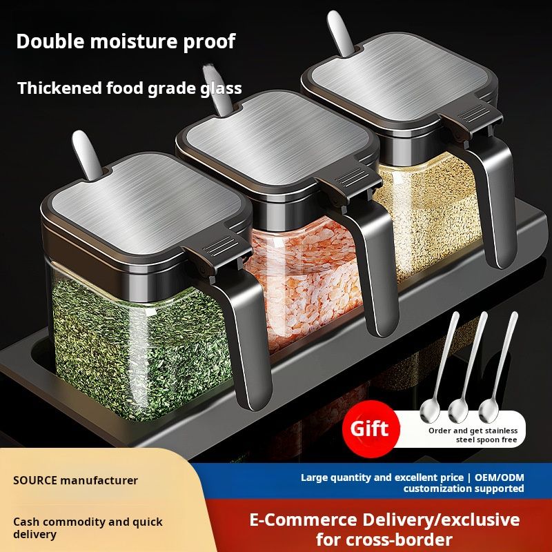 4pcs/set  Glass seasoning jar set, equipped with stainless - steel lids. Suitable for storing spices, dried goods, etc. The transparent bottle bodies make it easy to check the remaining quantity.