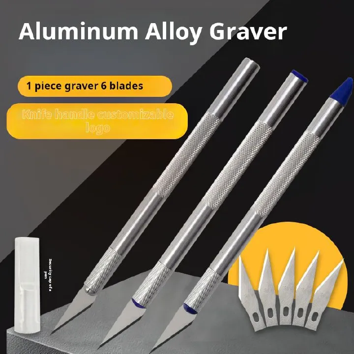 These are aluminum alloy carving knives. Each set includes 1 carving knife and 6 blades. They are art knives, suitable for various handicraft creations like cutting paper by hand, slicing wallpaper。