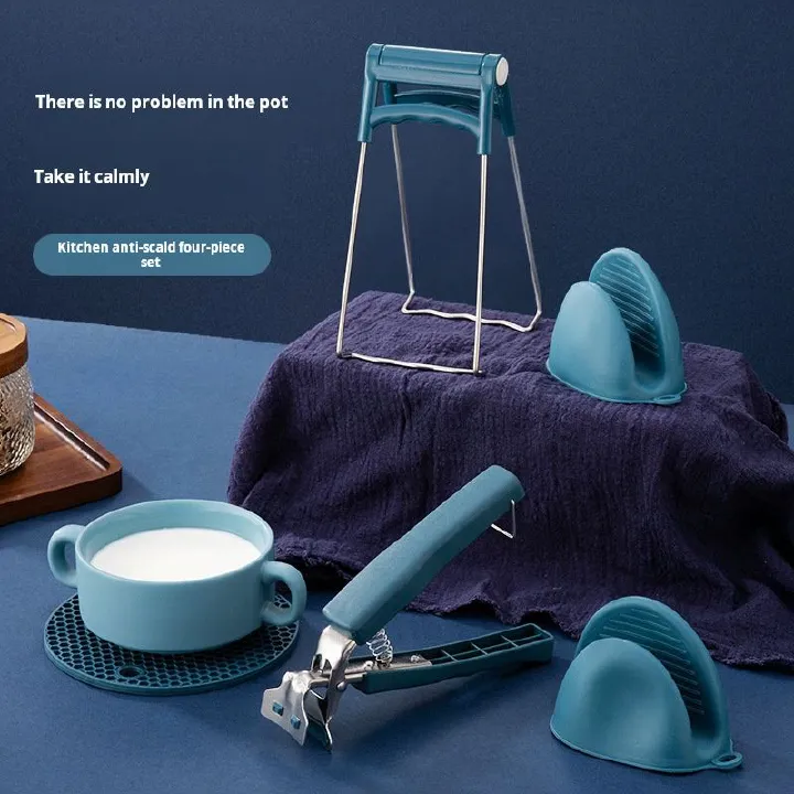 anti - scald  4PCS/SET kitchen anti - scald tools. It includes anti - scald clips, which can be used to pick up bowls, plates and lift trays to prevent hands from being scalded。
