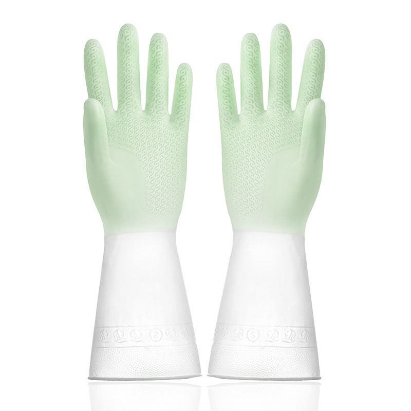 Three-color mixed-color waterproof dishwashing gloves, SIZE: M  .suitable for kitchen cleaning tasks such as washing dishes and washing vegetables.