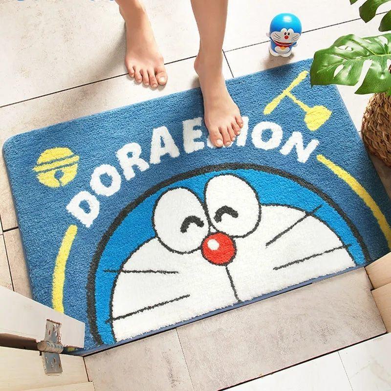 Doraemon - themed entrance floor mat, made of thickened imitation cashmere material. Features cute Doraemon pattern, suitable for bathroom, kitchen and other areas. Absorbs water, prevents slipping, a