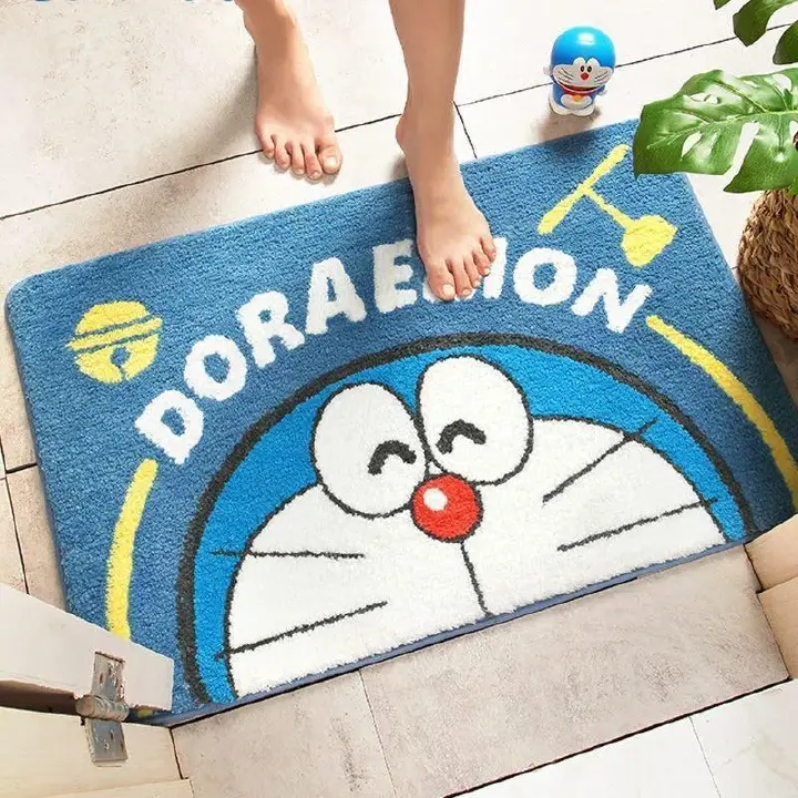 Doraemon - themed entrance floor mat, made of thickened imitation cashmere material. Features cute Doraemon pattern, suitable for bathroom, kitchen and other areas. Absorbs water, prevents slipping, a