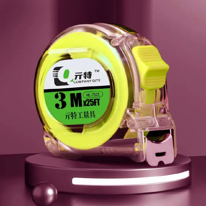 Tape Measure, Qite Brand, 3M (25FT) Length, Green and Transparent Body, Retractable Design, Measuring Tool, Industrial - grade, HL - 7525 Model