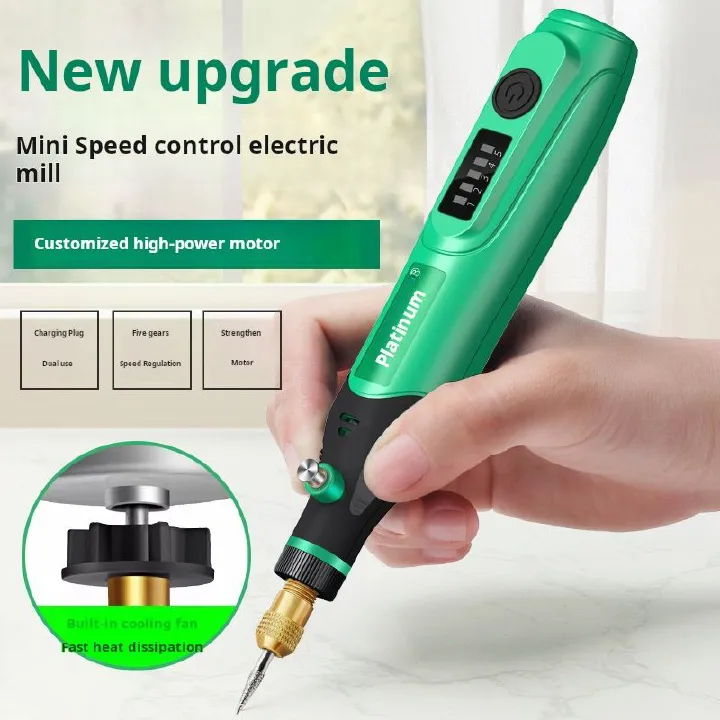 Mini variable - speed electric grinder, new upgrade, custom high - power motor. It's a small handheld tool. Ideal for household use, it can handle tasks like jade carving, wood sanding, and metal poli