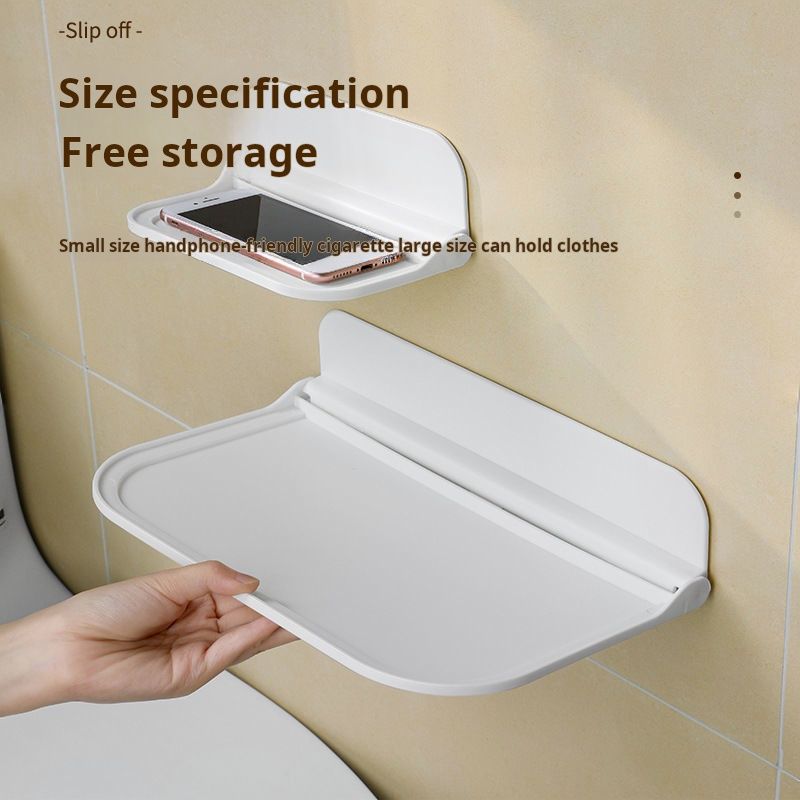 White storage shelf, punch - free installation. Can hold small items. Suitable for kitchens, bathrooms and other scenarios. Simple style.