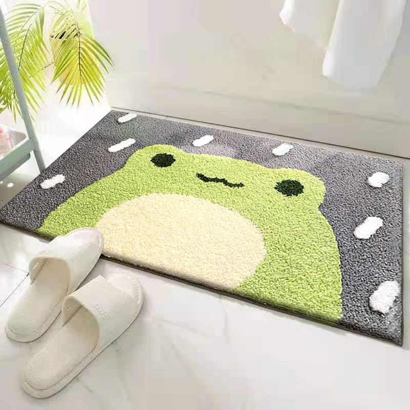 This is a cute cartoon - themed bathroom floor mat with a bear pattern. Made of anti - slip, thickened faux cashmere, it's water - absorbent and dries quickly. Ideal for bathroom entrances, it combine