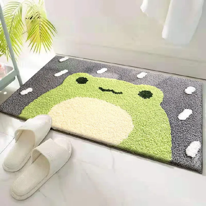 This is a cute cartoon - themed bathroom floor mat with a bear pattern. Made of anti - slip, thickened faux cashmere, it's water - absorbent and dries quickly. Ideal for bathroom entrances, it combine