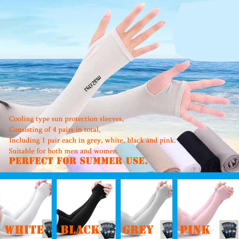 Cooling type sun protection sleeves, consisting of 4 pairs in total, including 1 pair each in grey, white, black and pink. Suitable for both men and women. Perfect for summer use.