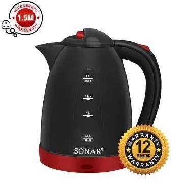 Sonar Stainless Steel 2.0Ltr Electric Kettle,1.5m Power Cord,1500W Fast Boil
