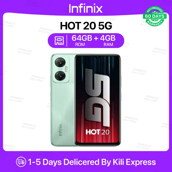 Refurbished Infinix Hot 20 5G 4GB RAM 64GB ROM  6.58'' 5000mAh 8MP+50MP Camera (Dual SIM) Android Smartphone/Mobile Phones