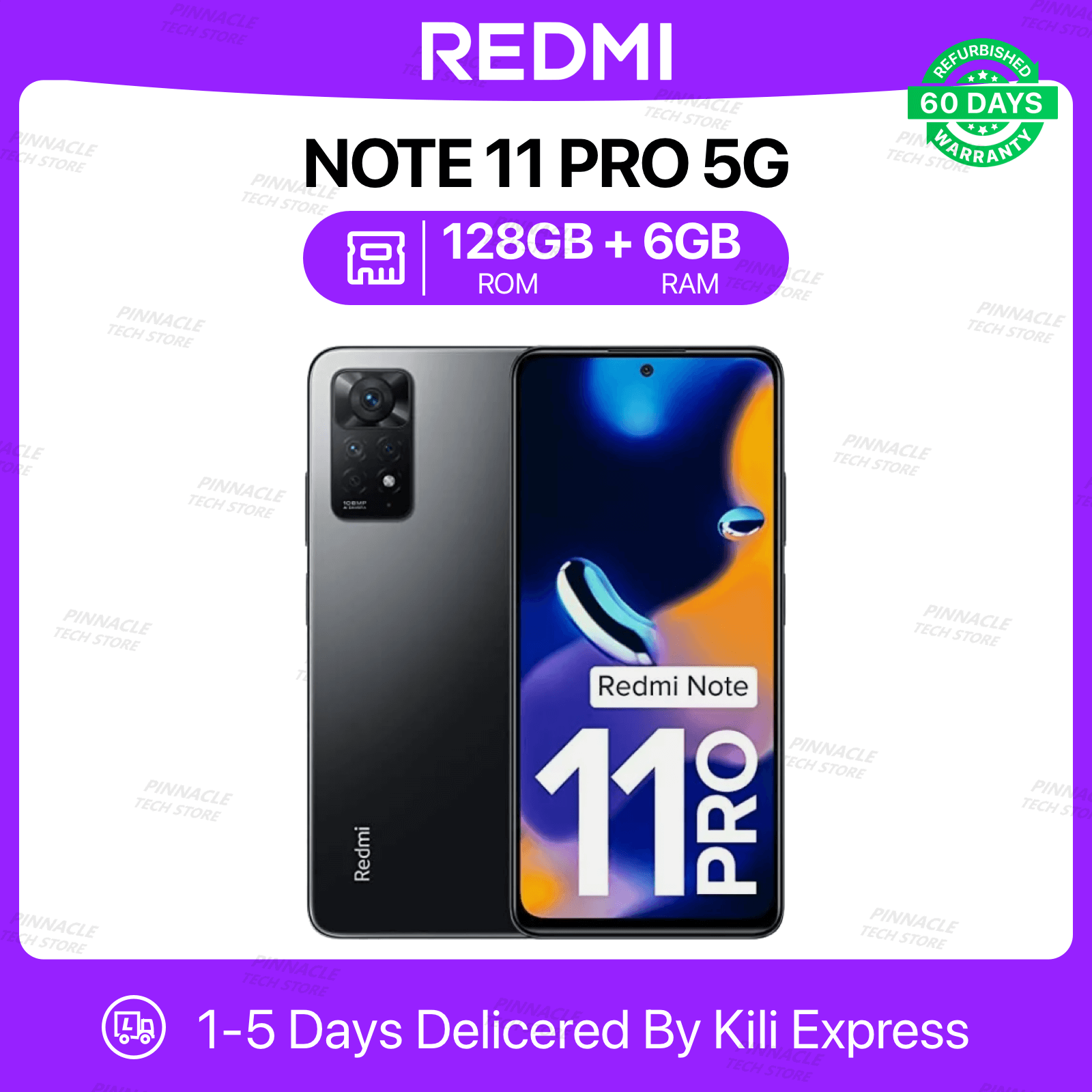 Refurbished Redmi Note 11 Pro 6GB RAM 128GB ROM 6.67'' 5000mAh 16MP+108MP Camera(Dual Sim) Android Smartphones/ Mobile phones