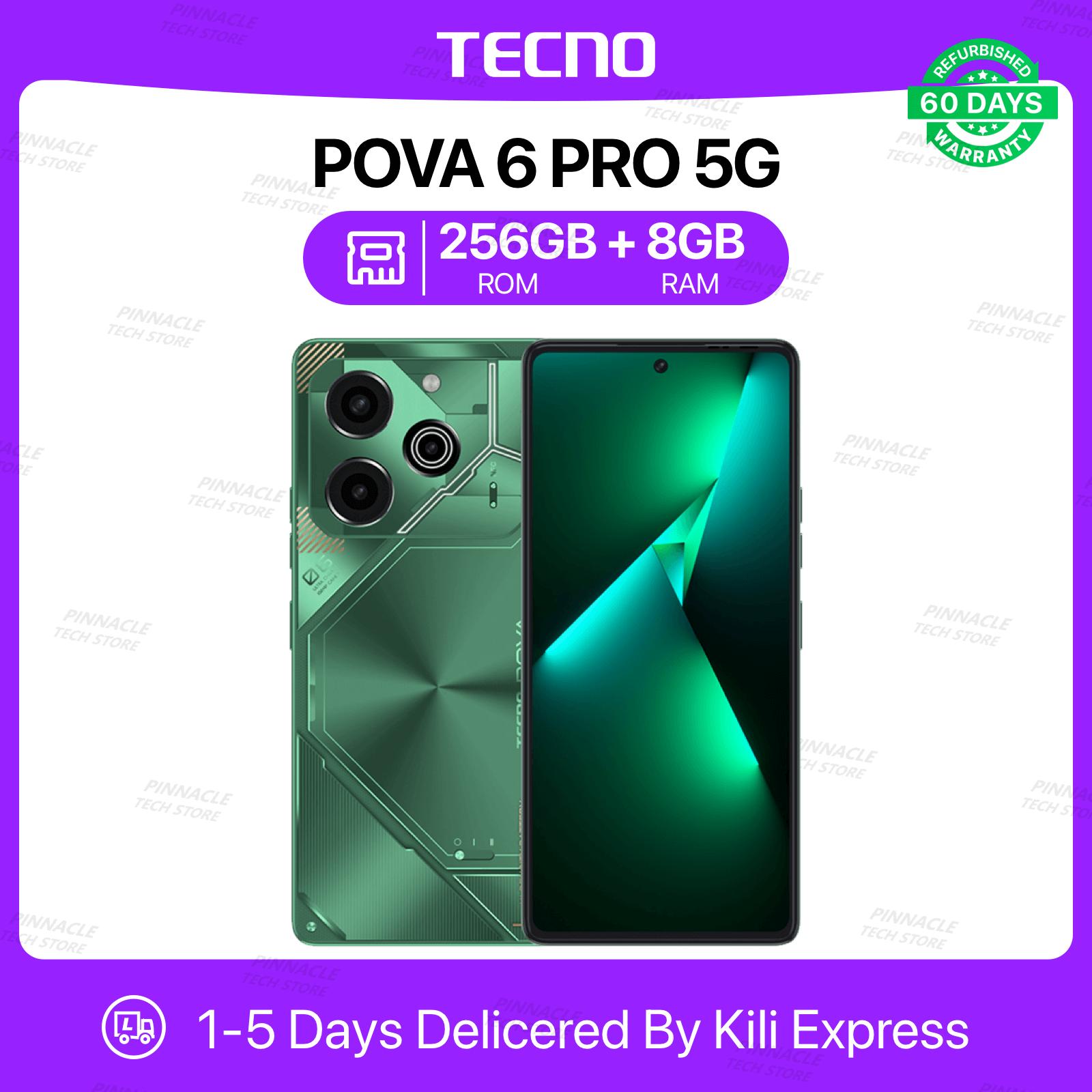 Refurbished Tecno POVA 6 Pro 5G 8GB/12GB RAM 256GB ROM 6.78'' 6000mAh 32MP+108MP Camera(Dual Sim) Android Smartphones/ Mobile phones