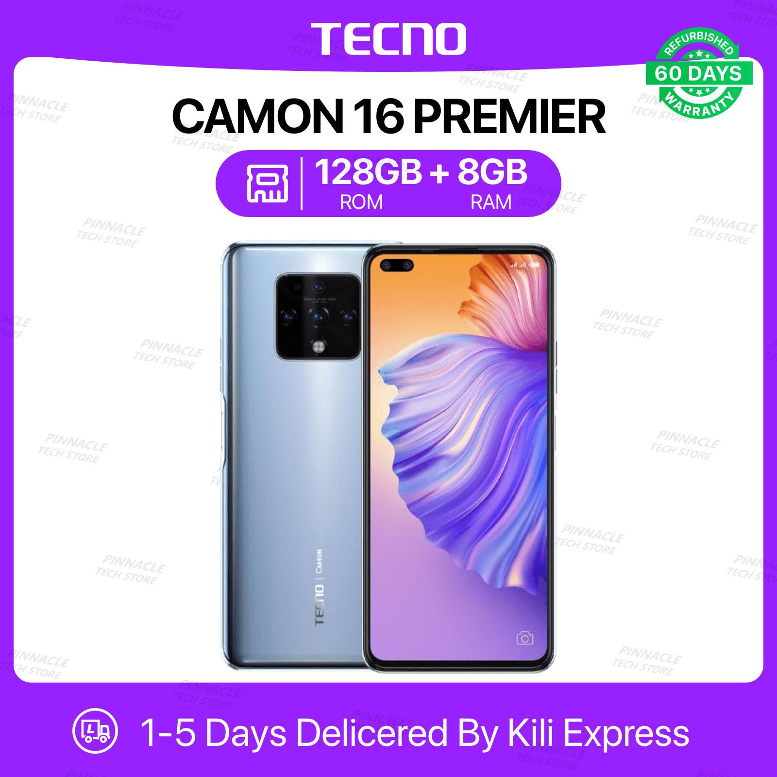 Refurbished Tecno CAMON 16 PREMIER 8GB RAM 128GB ROM 6.9'' 4500mAh 8MP+64MP Camera(Dual Sim) Android Smartphones/ Mobile phones