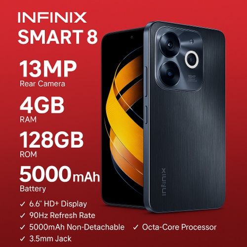 Refurbished INFINIX SMART 8 4GB RAM + 128GB ROM 6.6" 5000mAh 13MP+8MP Camera  (Dual SIM) Android Smartphones/ Mobile Phones