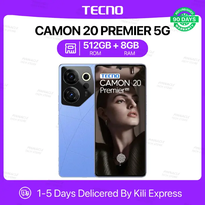 Refurbished Tecno CAMON 20 Premier 5G  512GB ROM 8GB RAM 6.67" HD+ 120HZ Refresh Rate Screen 5000mAh Phones Dual SIM 5G Network 108MP AI Camera Smart Phones